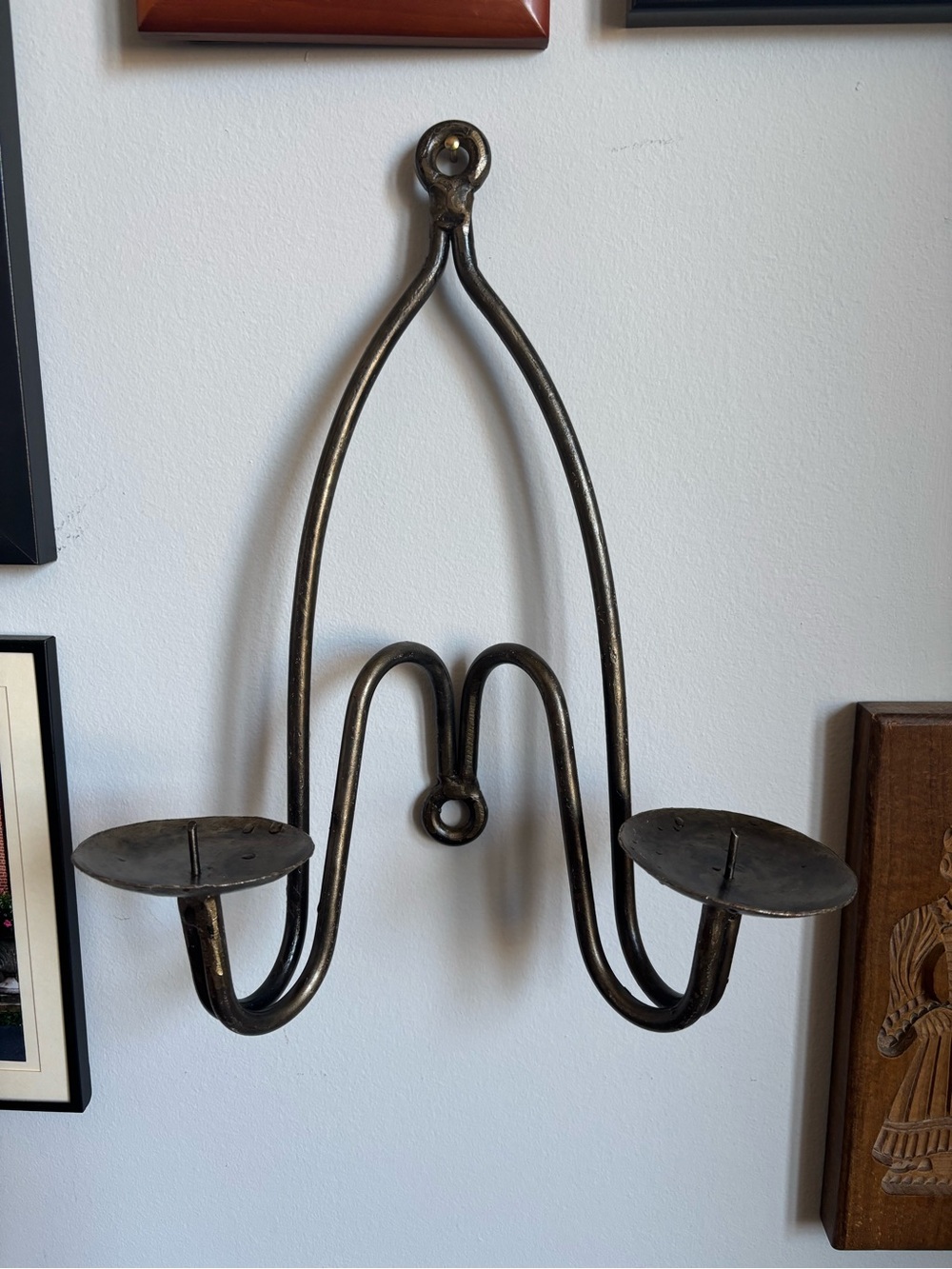 Hand-Forged Aged Metal Double Candle Wall Sconce